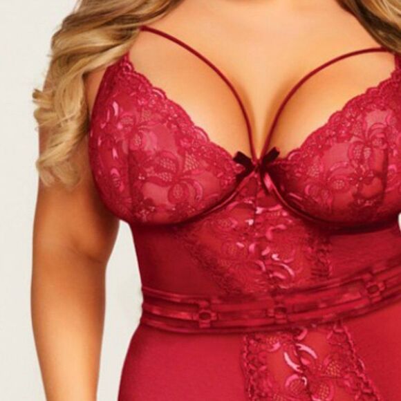 PLUS Wine‎ Red Underwire Chemise Set Lingerie - Picture 5 of 7